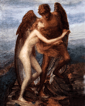 Angel mating with a woman: offspring the Nephilim